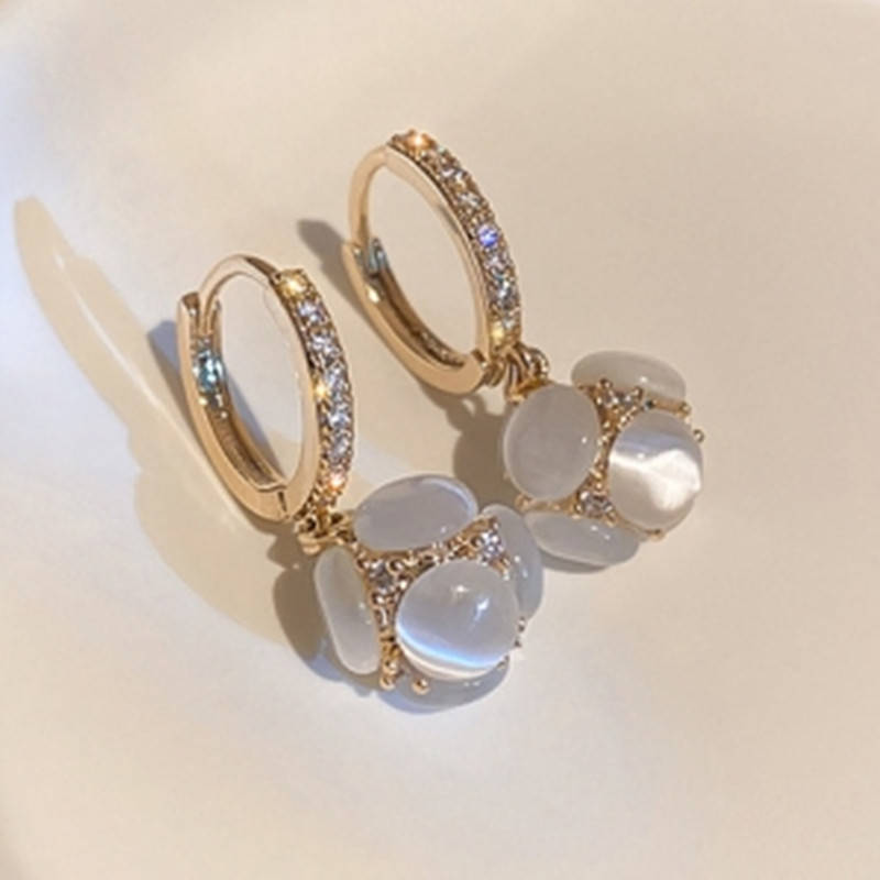 Boucles d'Oreilles Géométriques Polygonales Coréennes en Argent, Boule de Verge, Strass Opale Mignonne, Hortensia, Bijoux pour Femme, 2021