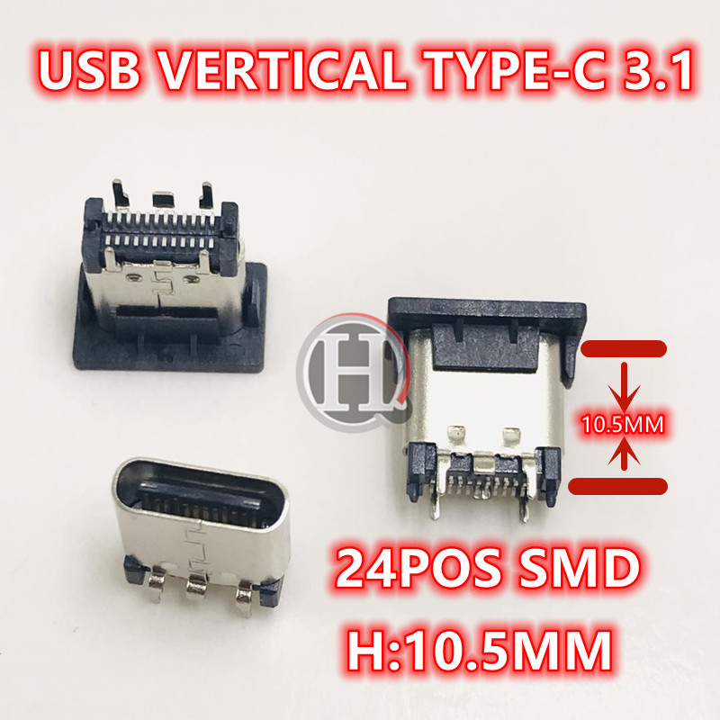 Conector hembra USB VERTICAL tipo C 3.1SMT 24pos, 10 unids/lote, H: 10,5 MM y H: 9,3 MM