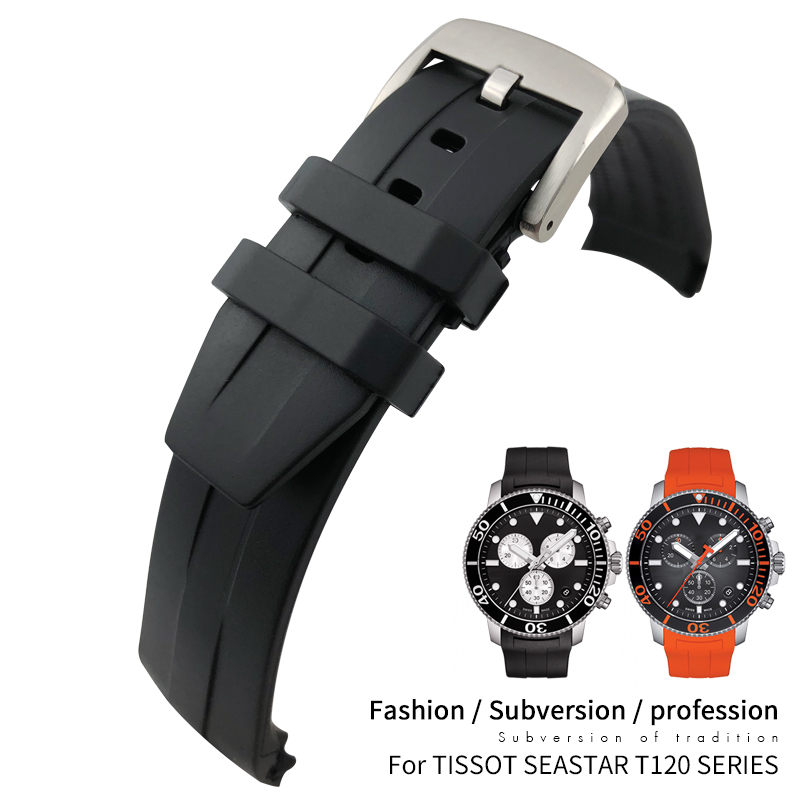 Pulseira de relógio de silicone de borracha de 21mm 22mm, à prova d'água, preto e laranja, adequada para tissot t120408 t120417, acessórios esportivos