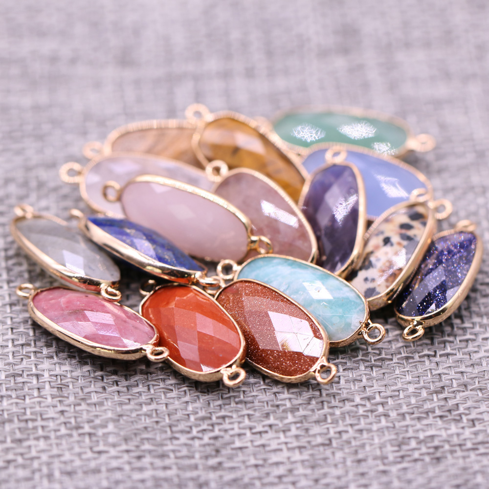Nieuwe Natuursteen Facet Crystal Quartz Charms Dubbele Gat Connector Amethisten Hanger voor DIY Armband Ketting Sieraden Maken