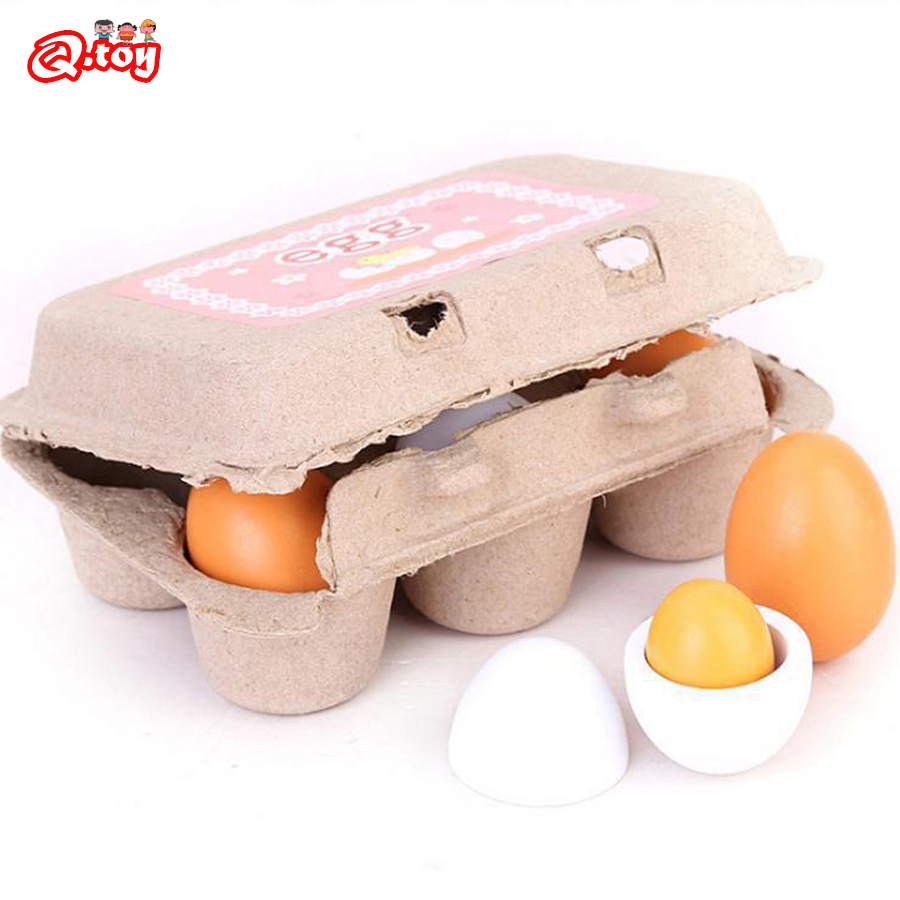 6pcs 나무 가짜 계란 주방 장난감 부활절 달걀 세트 시뮬레이션 어린이를위한 놀이 척 몬테소리 교육 음식 장난감 어린이 선물