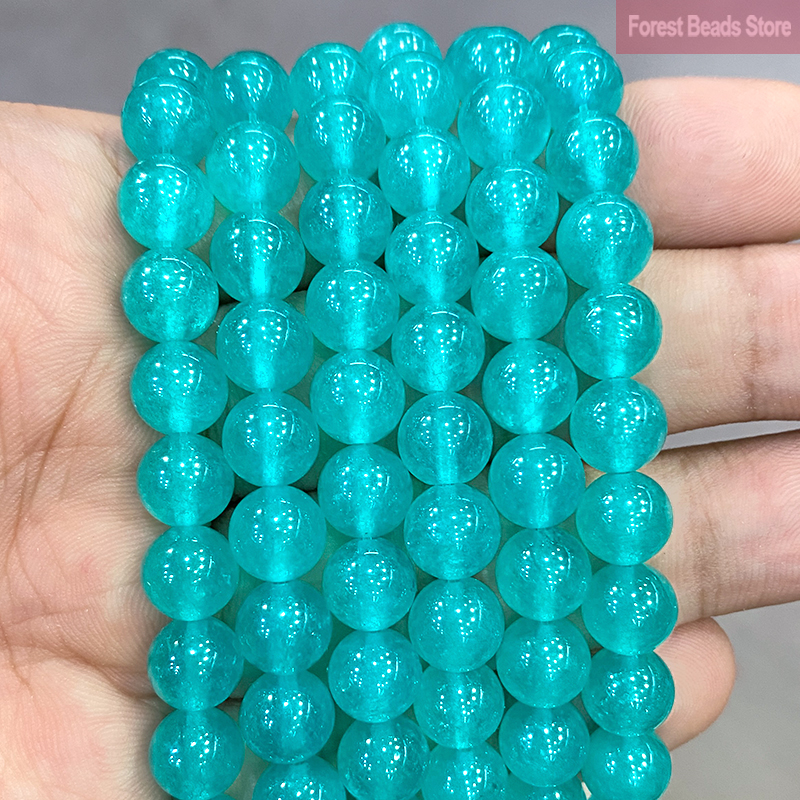 Perles rondes en pierre naturelle Amazonite, calcédoine bleue, pour la fabrication de bijoux, accessoires de bracelets à breloques, 15 pouces, 4/6/8/10/12/14MM