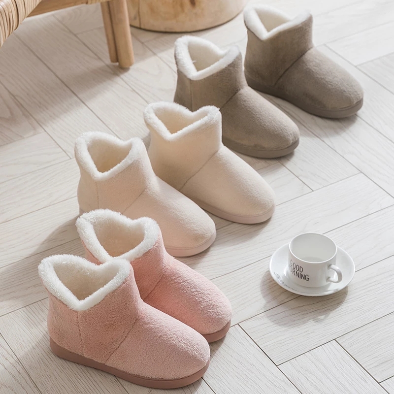 Zapatillas de invierno para mujer, zapatos cálidos de felpa sin cordones para parejas, zapatos planos cómodos antideslizantes, botas suaves de piel sintética para mujer