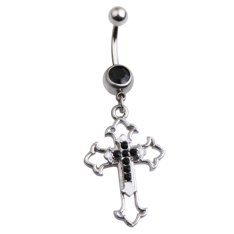 Anillo colgante de Cruz hueca para ombligo, 14G, 316L, acero quirúrgico, anillo para ombligo, negro claro, CZ, Piercing Punk, Ombligo Oreja, joyería para el cuerpo
