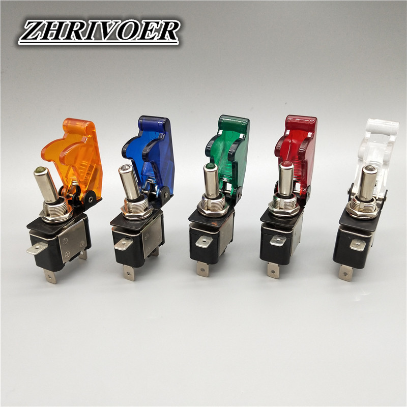 Interruttore a levetta a LED illuminato per camion per barche per auto con protezione ribaltabile per aereo di sicurezza Rosso Blu Verde Giallo Bianco 12V20A