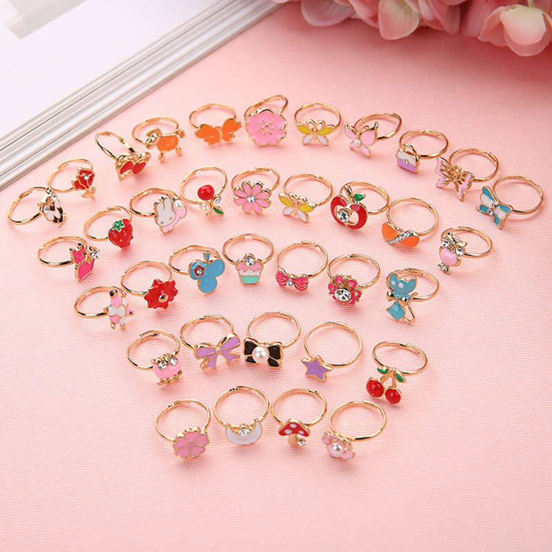 10 Buah Cincin Anak-anak Kartun Lucu Cincin Jari Aloi Bunga Anak Perempuan Korea Lucu Perhiasan Anak Cincin Hadiah Dapat Disesuaikan