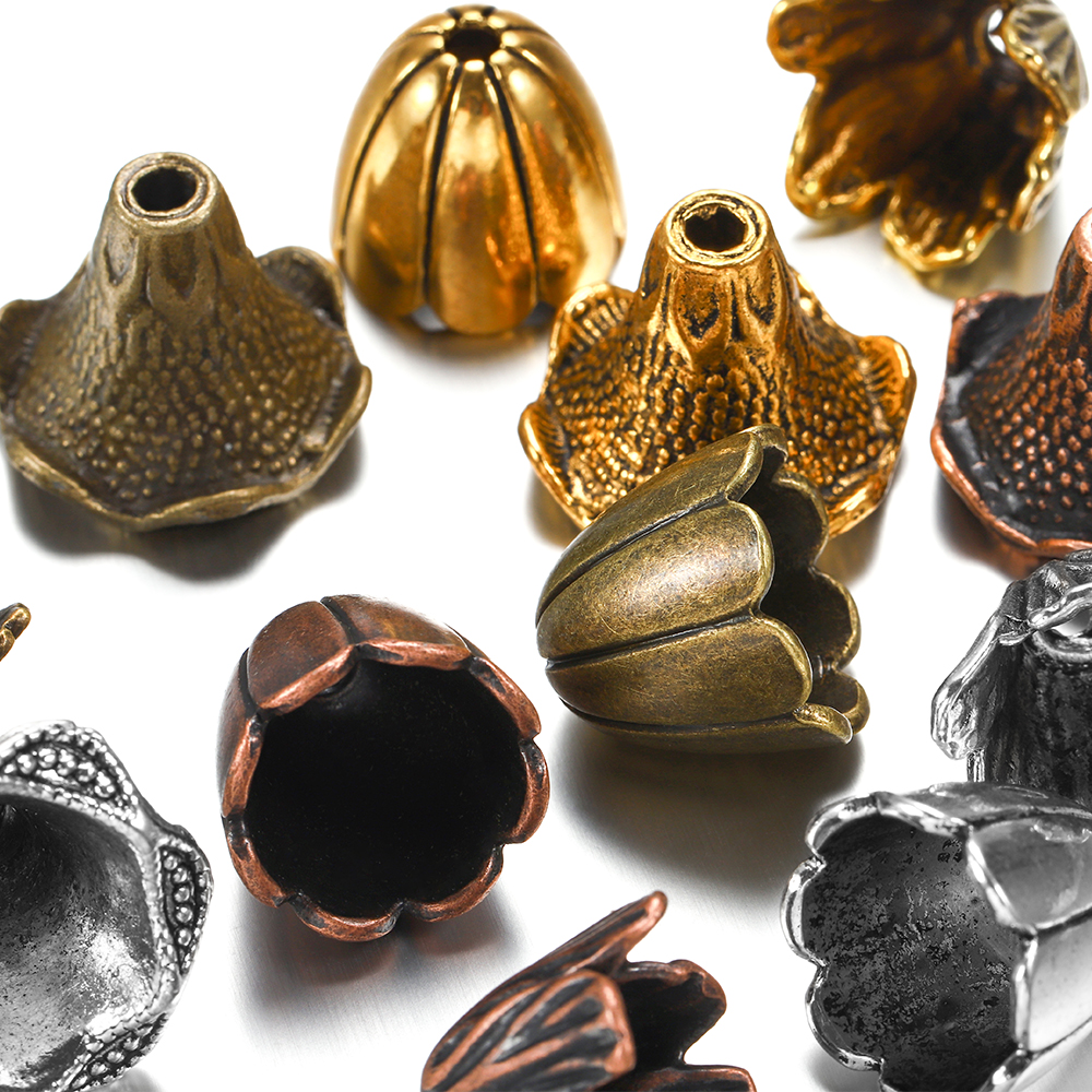 2 unids/lote de tapas de cuentas de aleación, collar de flores huecas mixtas, pendientes, tapas de cuentas, conectores para accesorios de joyería DIY