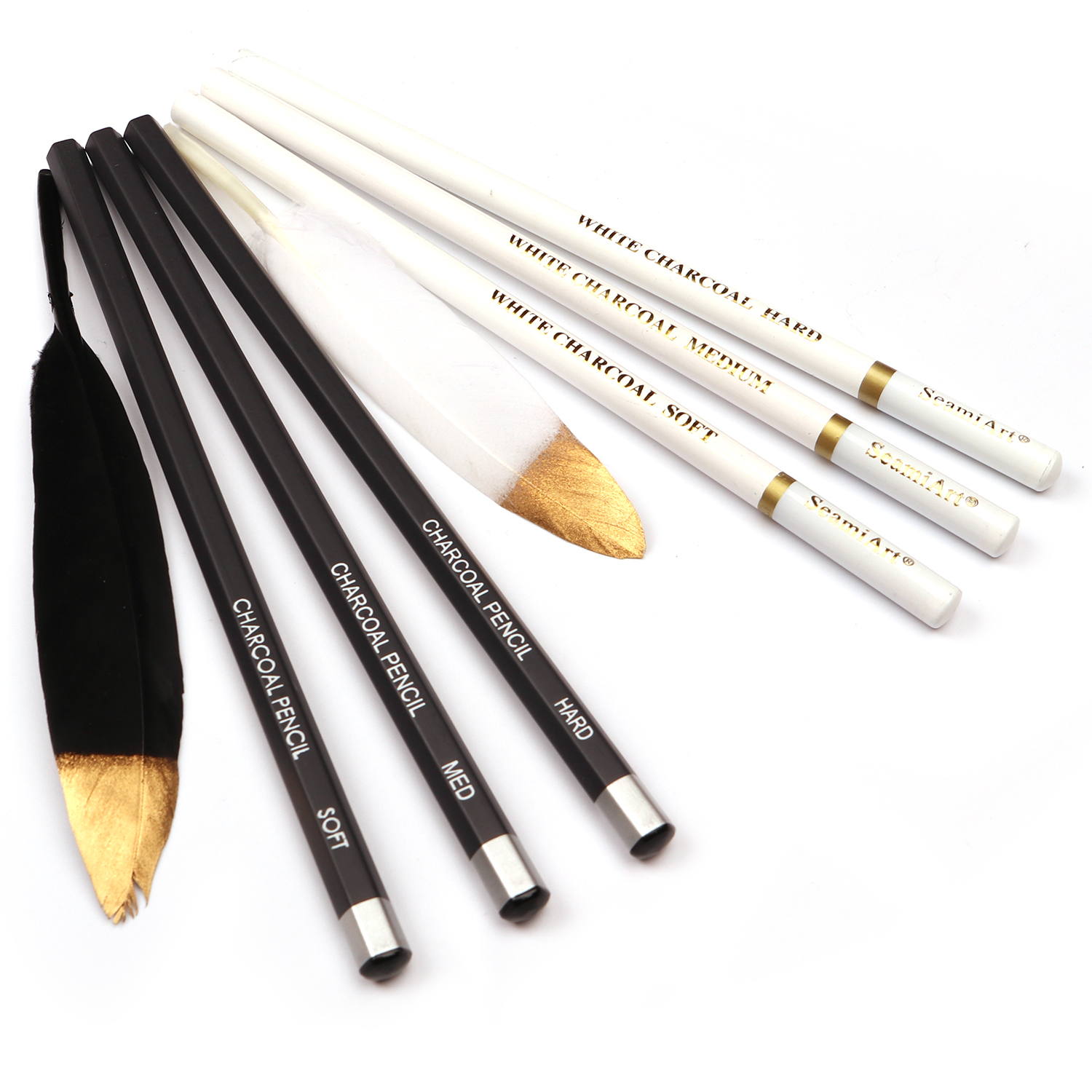 SeamiArt-Crayon à charbon de bois doux, moyen, dur, noir, blanc, peinture extérieure belge, croquis, fournitures d'art