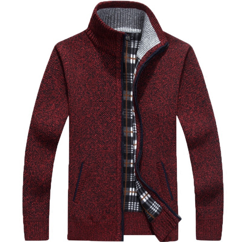Suéter grueso de punto para hombre, abrigo blanco roto, cárdigan de manga larga, forro polar, cremallera completa, ropa informal de talla grande para Otoño e Invierno