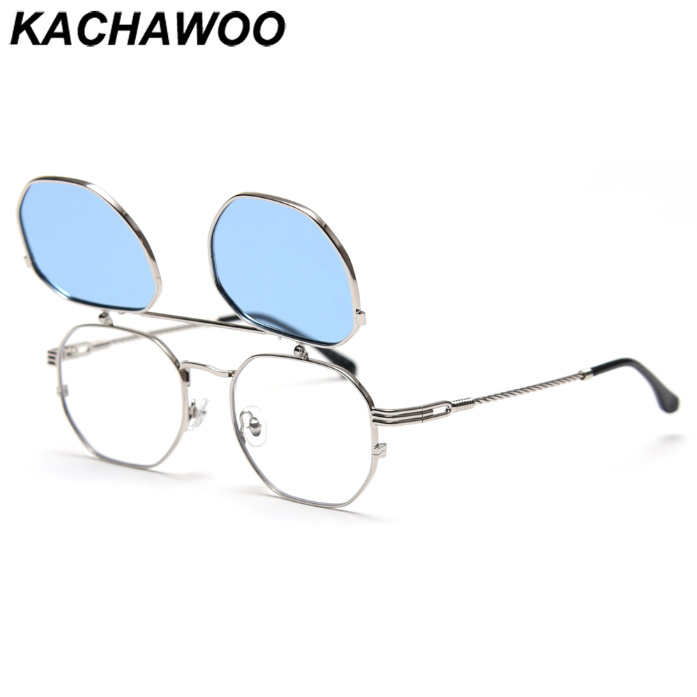 Солнцезащитные очки Kachawoo Flip Up, мужские поляризационные металлические серебристо-синие модные солнцезащитные очки для женщин, квадратные оправы для очков высокого качества