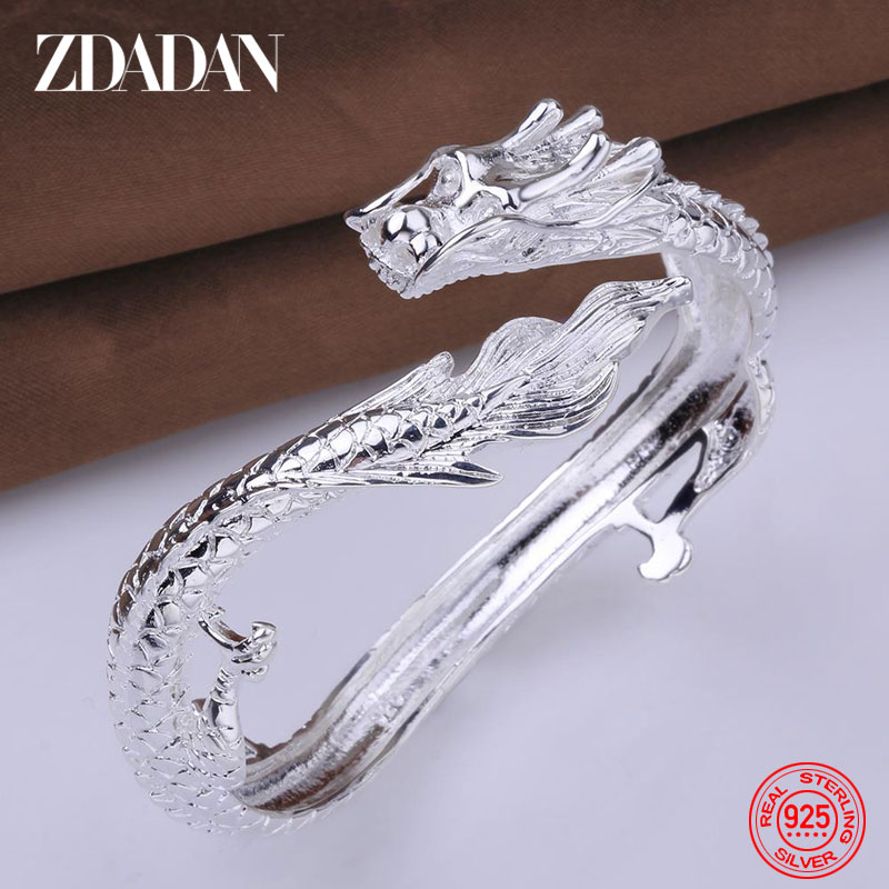 ZDADAN 925 Sterling Zilver Witte Draak Open Manchetarmband & Armbanden Voor Vrouwen Mode-sieraden Huwelijksgeschenken