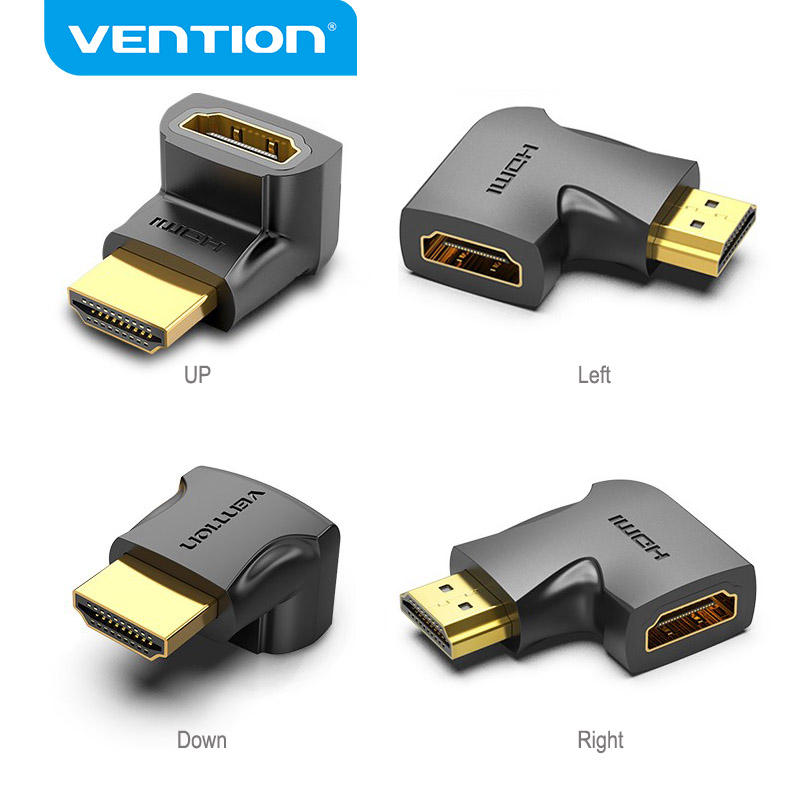 Vention adaptor HDMI 90 270 derajat, konverter sudut kanan pria ke wanita 4K HD konektor untuk HDTV PS4 TV Box Extender HDMI