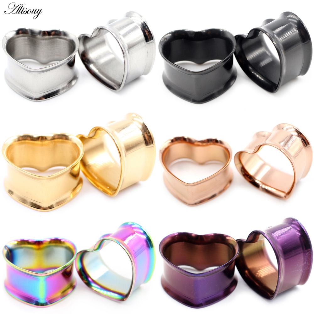 Alisouy 2 piezas 8mm-30mm Acero Inoxidable 316L Túneles de Oreja con Corazón, Plugs, Expansores, Estiradores, Calibradores, Pendientes, Joyería para Piercing Corporal