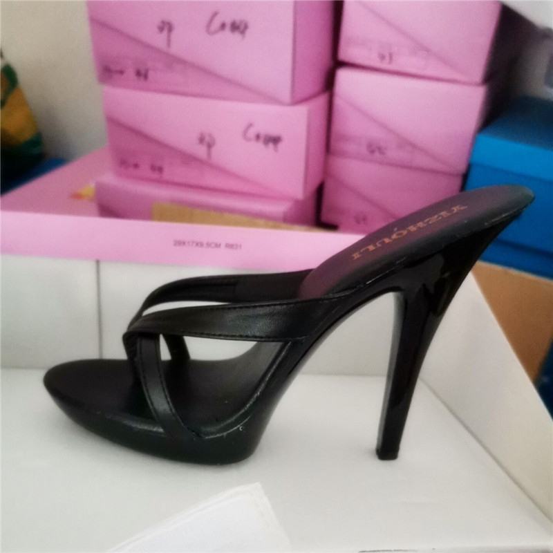 Sexy 13 Cm Hoge Hak Prinses Flip-Flops, Modellen Modieuze Platform Sandalen, Nachtclub Pu Paaldansen Slippers