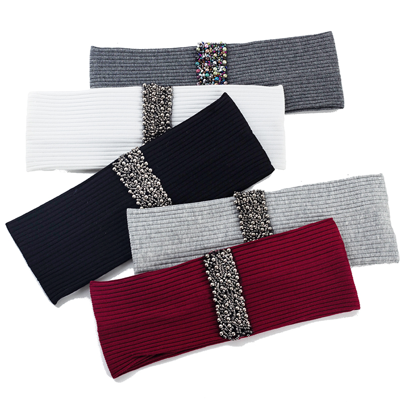 Geebro kobiety moda kolorowe perłowe akcesoria pasek z pałąkiem na głowę dzianiny Hairband panie zwykły opaski do włosów elastyczny Turban nakrycia głowy