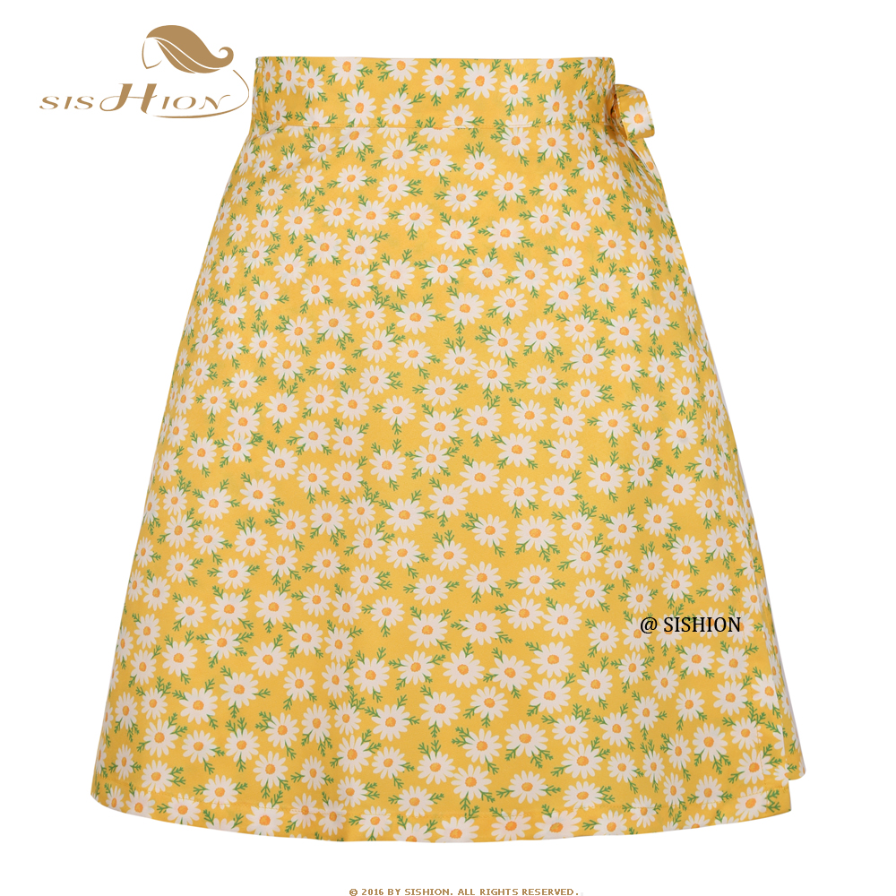 SISHION 2025 été plage Daisy Sarong jupe florale SS0015 Y2K multi-poches femmes vêtements Sexy jupe portefeuille avec bretelles jaune