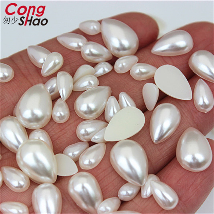 Cong Shao 100 peças 6*10/ 8*13/ 10*14mm cor marfim gota pérola flatback strass contas imitação de água scrapbooking zz212