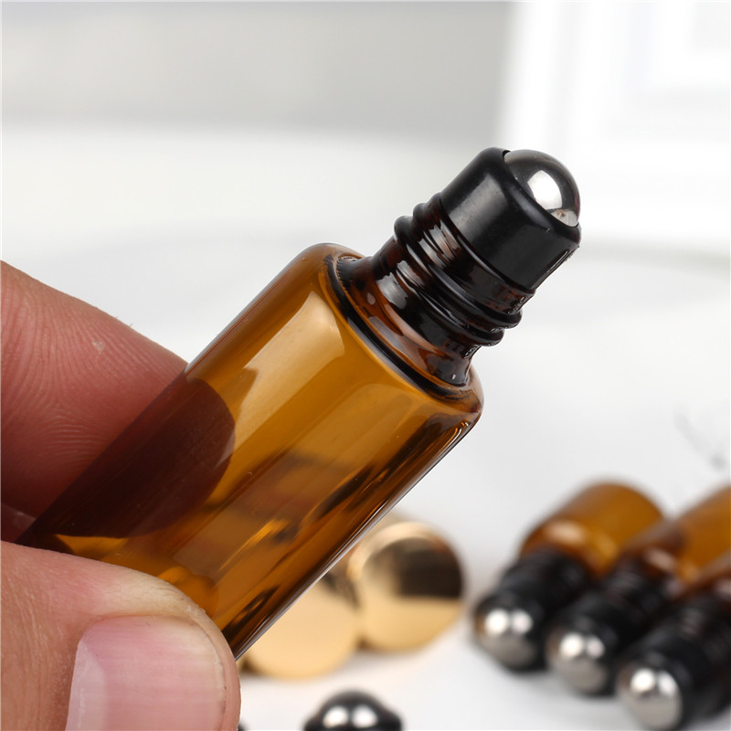 Botella de rodillo ámbar para aceites esenciales, para Perfume botella rellenable, contenedores desodorantes, 100 piezas, 1ML, 2ML, 3ML, 5ML