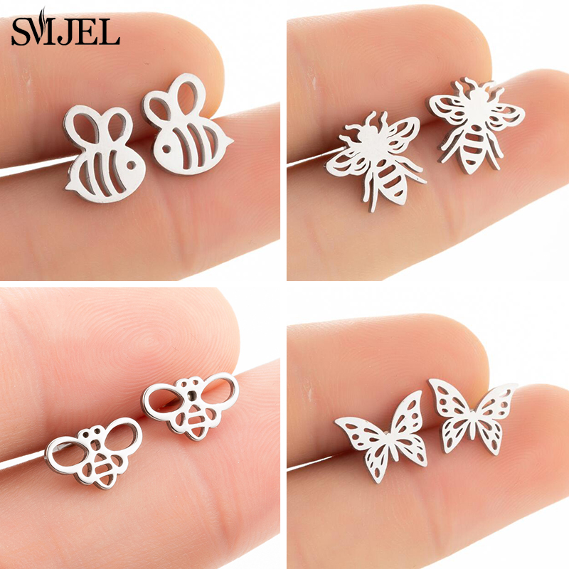 New Small Bee Pendant Stud Earrings for Women Cute Insect Bee Earrings Stainless Steel Earings Fashion Jewelry Gifts
