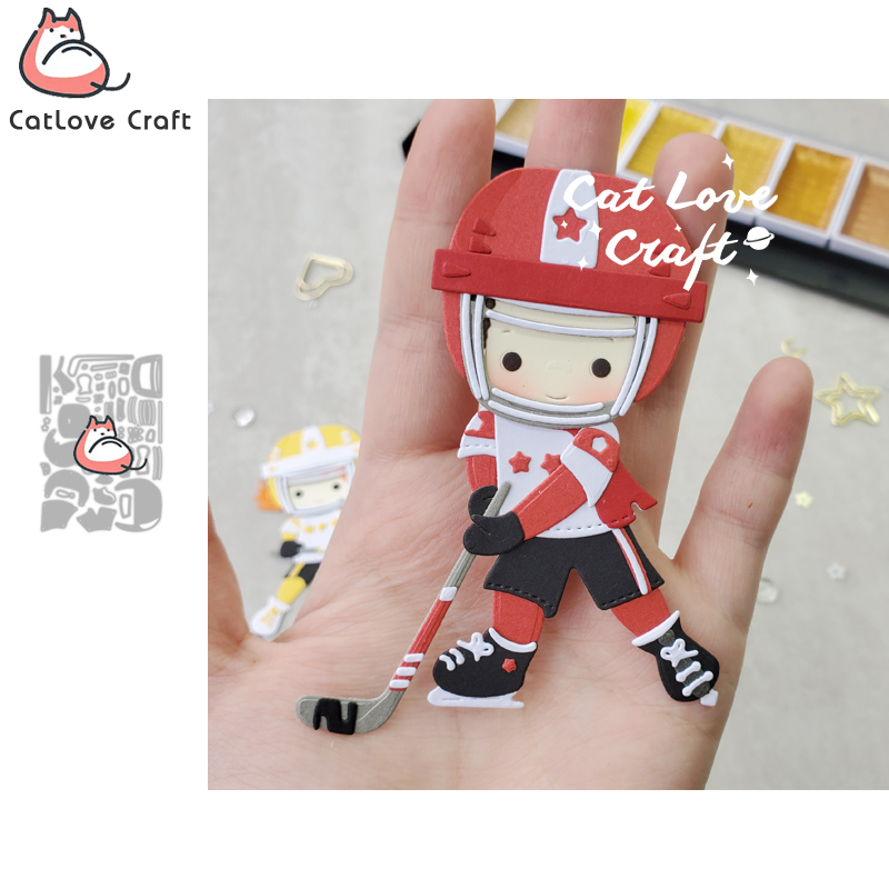 Catlove menino jogador de hóquei no gelo corte de metal dados scrapbooking estêncil cortes cartão fazendo diy artesanato gravação novo morrer para 2020