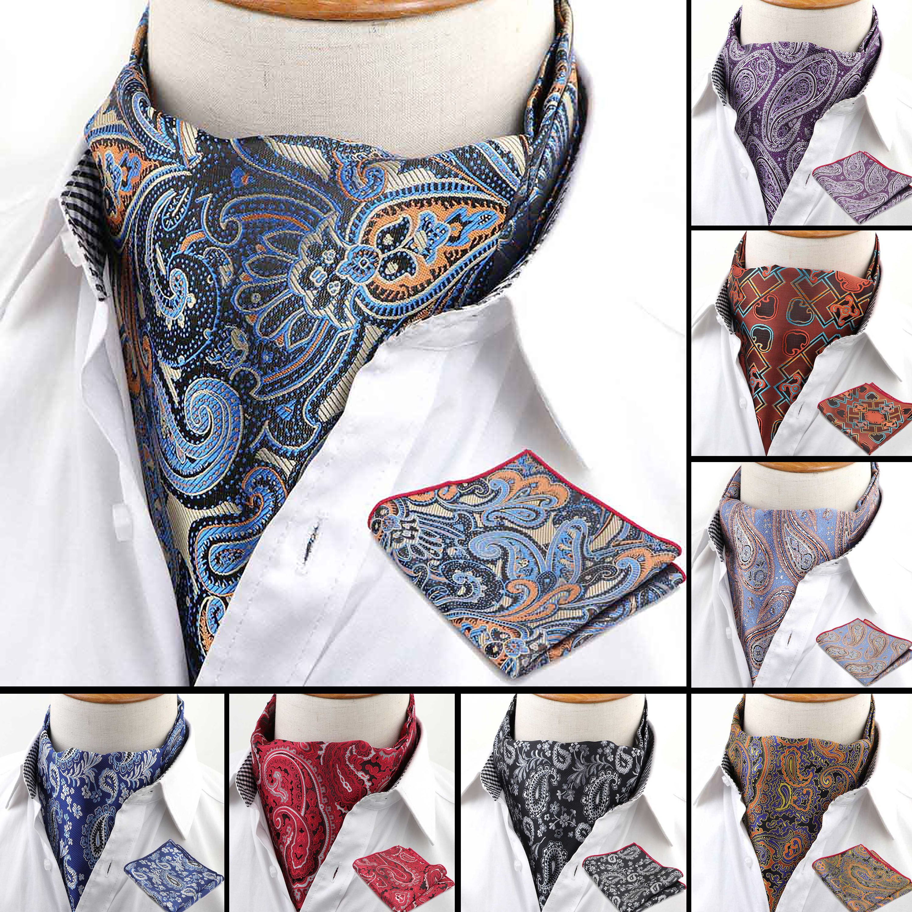 Conjunto Quadrado Bolso Gravata dos homens Formal Gravata Hankerchief Lenço Scrunch Auto Poliéster Paisley Gravata De Seda No Pescoço de Luxo