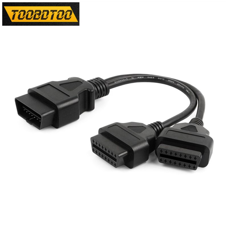OBD2 Extension Cable 30CM Splitter Male to Dual Female Y 1-2 OBD OBD2 16 Pin Cable Adapter Diagnostis Cable Straight J1962 Male