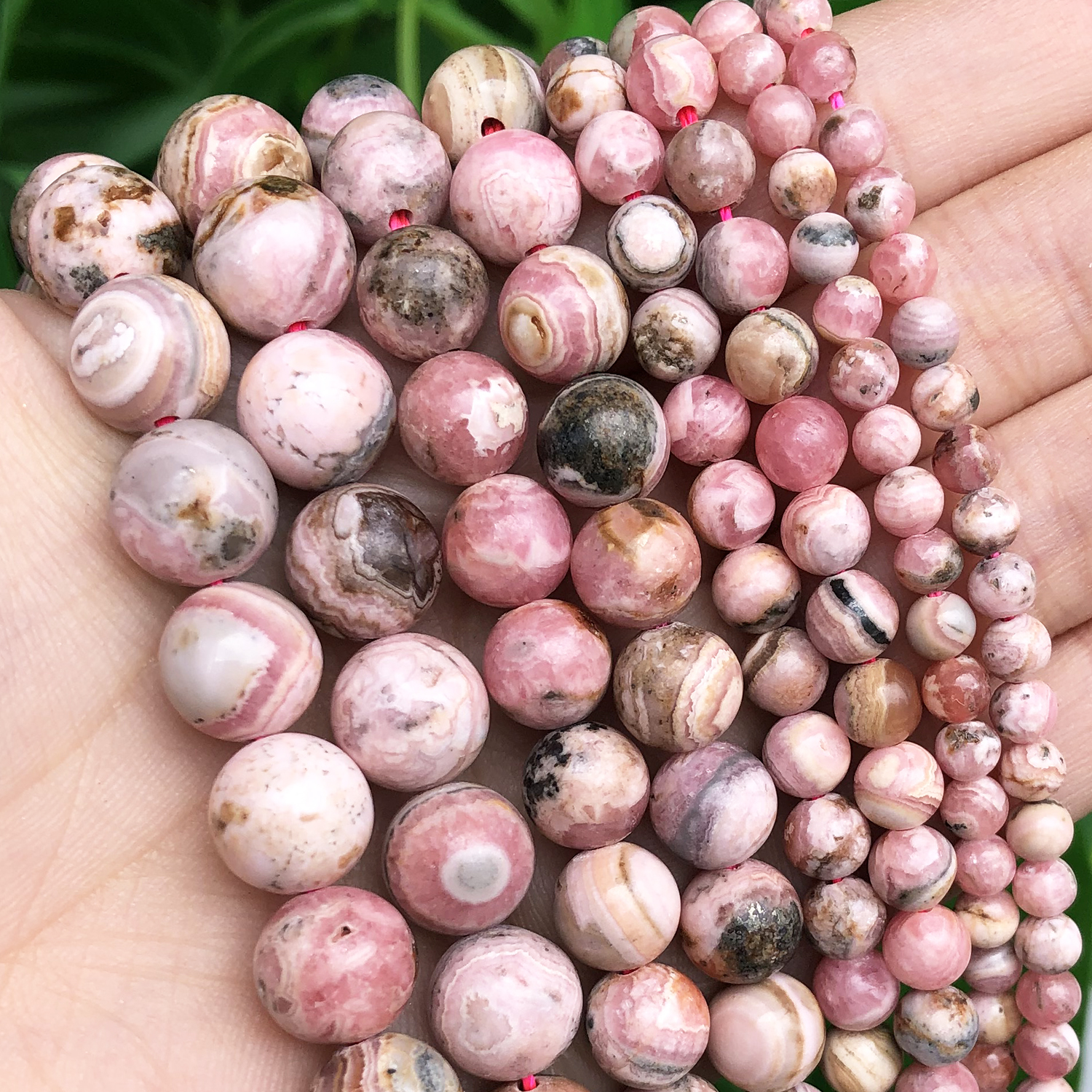 Cuentas sueltas redondas de piedra auténtica de Rodocrosita Argentina Natural de grado AAA para hacer joyería DIY, accesorios de pulsera de 7,5''