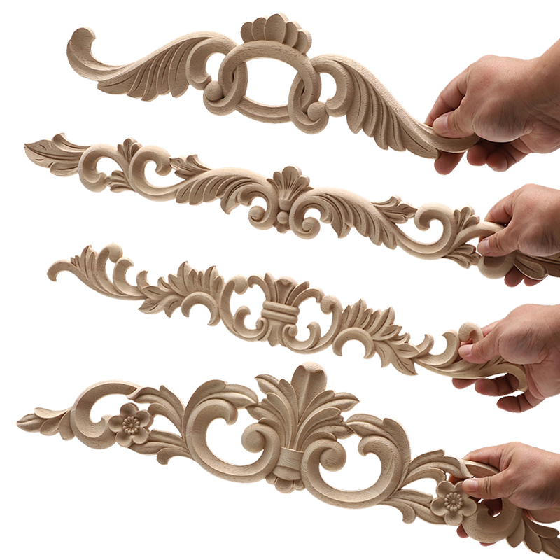 Exquisite Vintage maßgeschneiderte Holzapplikation Onlay Holzhandwerk Onlay Floral lange Holzaccessoires Dekoration Aufkleber Eckfenster
