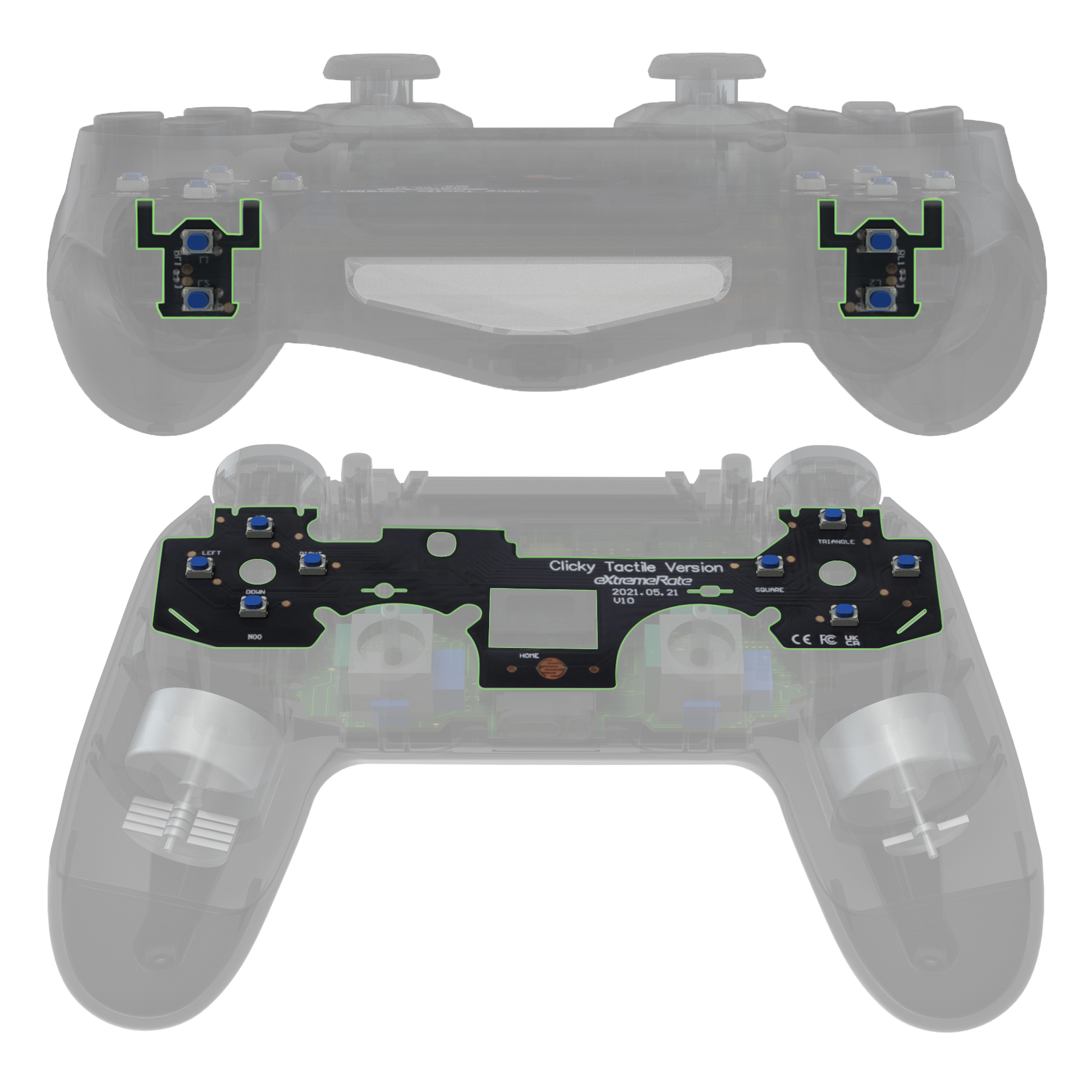 eXtremeRate HELE TACTIEL Clicky Kit Gezicht Dpad Knoppen Flashshot Stop Flex Kabel Muis Klik Kit voor ps4 Controller CUH-ZCT2