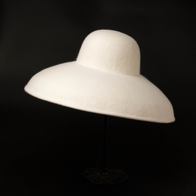 Sombrero de fieltro de lana de ala ancha clásica para mujer, sombrero de Fedora blanco, flexible, cálido, para invierno