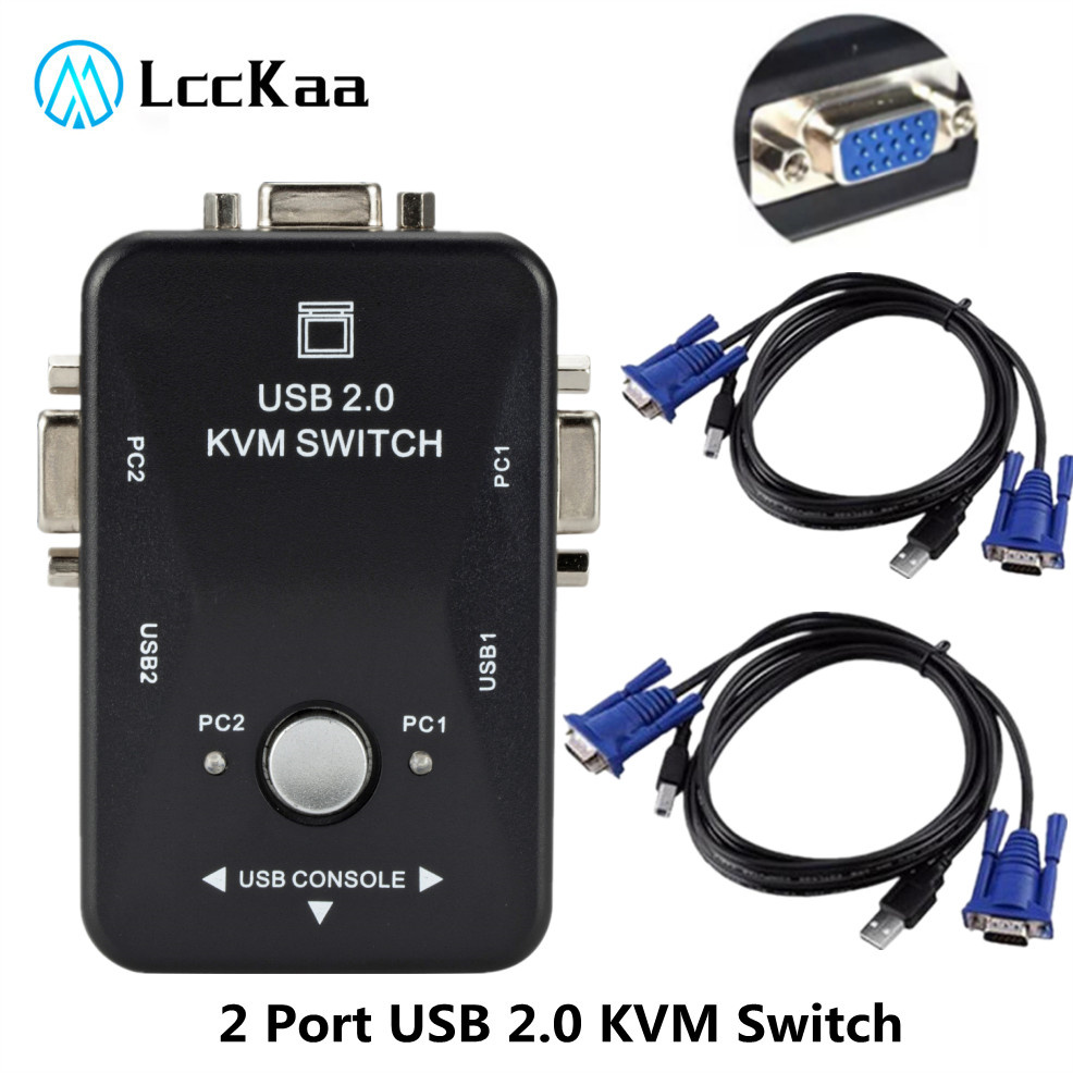 Przełącznik KVM USB 2.0 Przełącznik VGA SVGA 1920*1440 Rozdzielacz 2 porty z dwoma kablami do klawiatury myszy monitora komputera