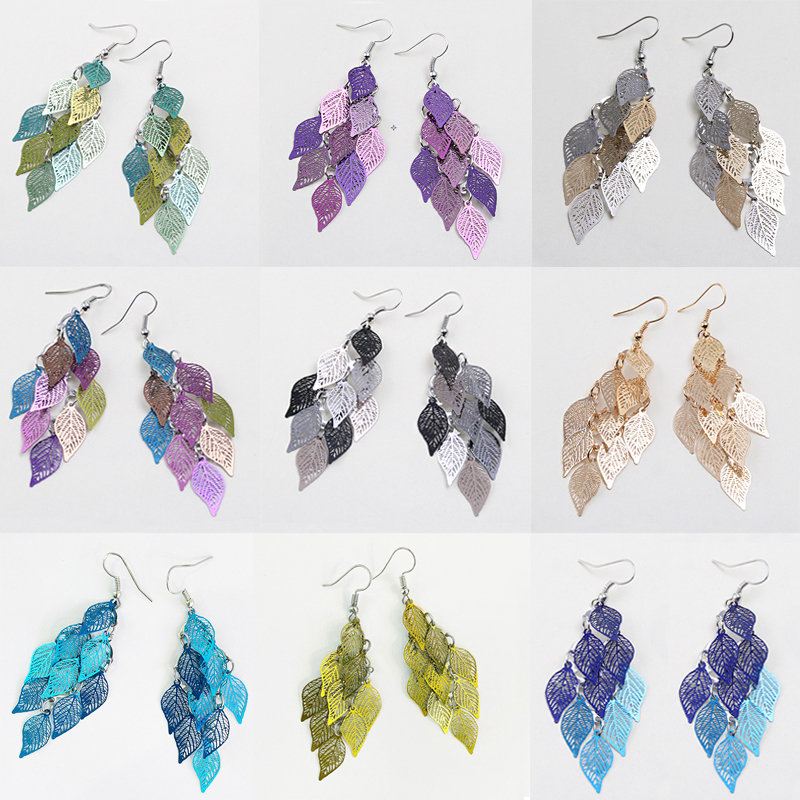 Vintage Hollow Leaves Drop Earrings for Women Bohemian Colorful Long Dangle Earrings 2026 Fashion Jewelry boucle oreille femme