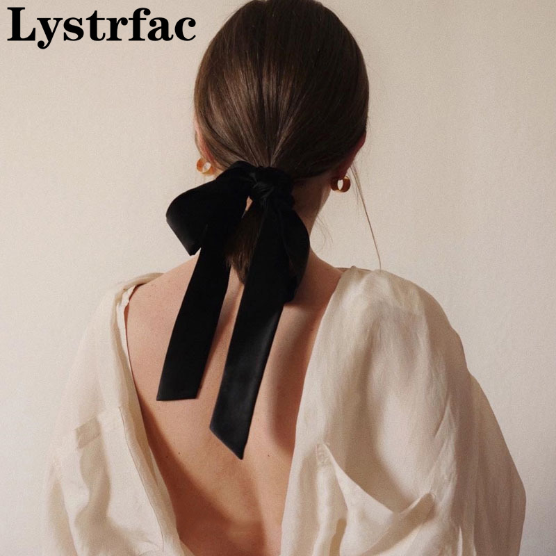 Lystrfac vintage preto veludo arco fita de cabelo scrunchie para mulheres meninas longo elástico laço de cabelo acessórios de cabelo feminino