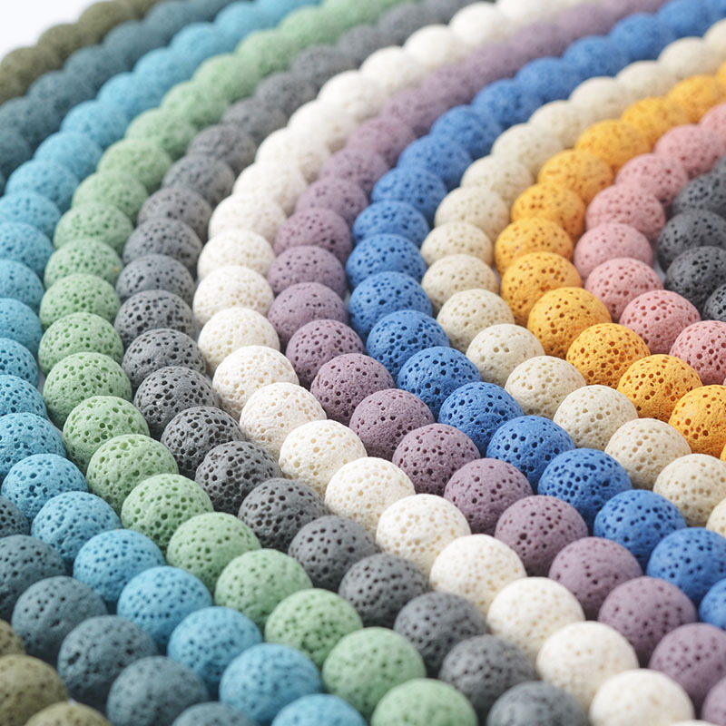 Miçangas de pedra vulcânica de lava, contas soltas, redondas, coloridas, 6mm-20mm, para confecção de joias, colar diy