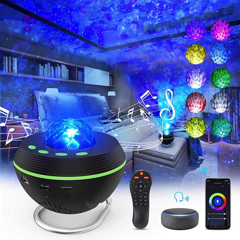 Proyektor galaksi bintang LED pintar Tuya WiFi, lampu malam langit berbintang gelombang laut, pemutar musik USB Bluetooth