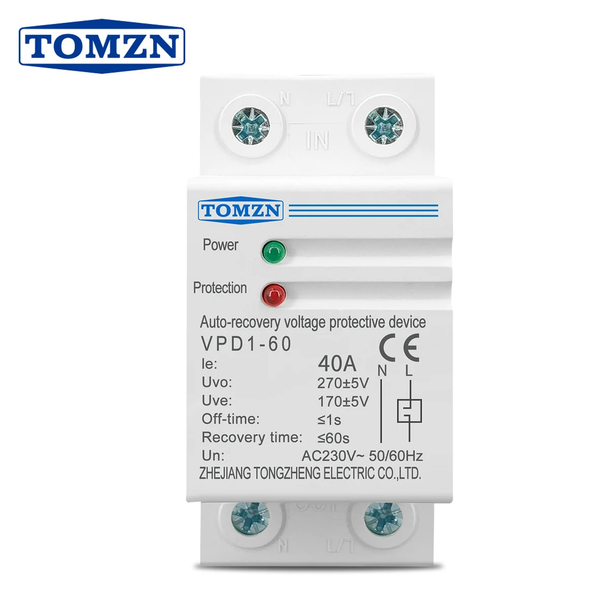 TOMZN 1 PCS 40A 230V DIN Rail Automatic Recovery Reconnect Over Voltage And Under Voltage Protective Device Protection Relay