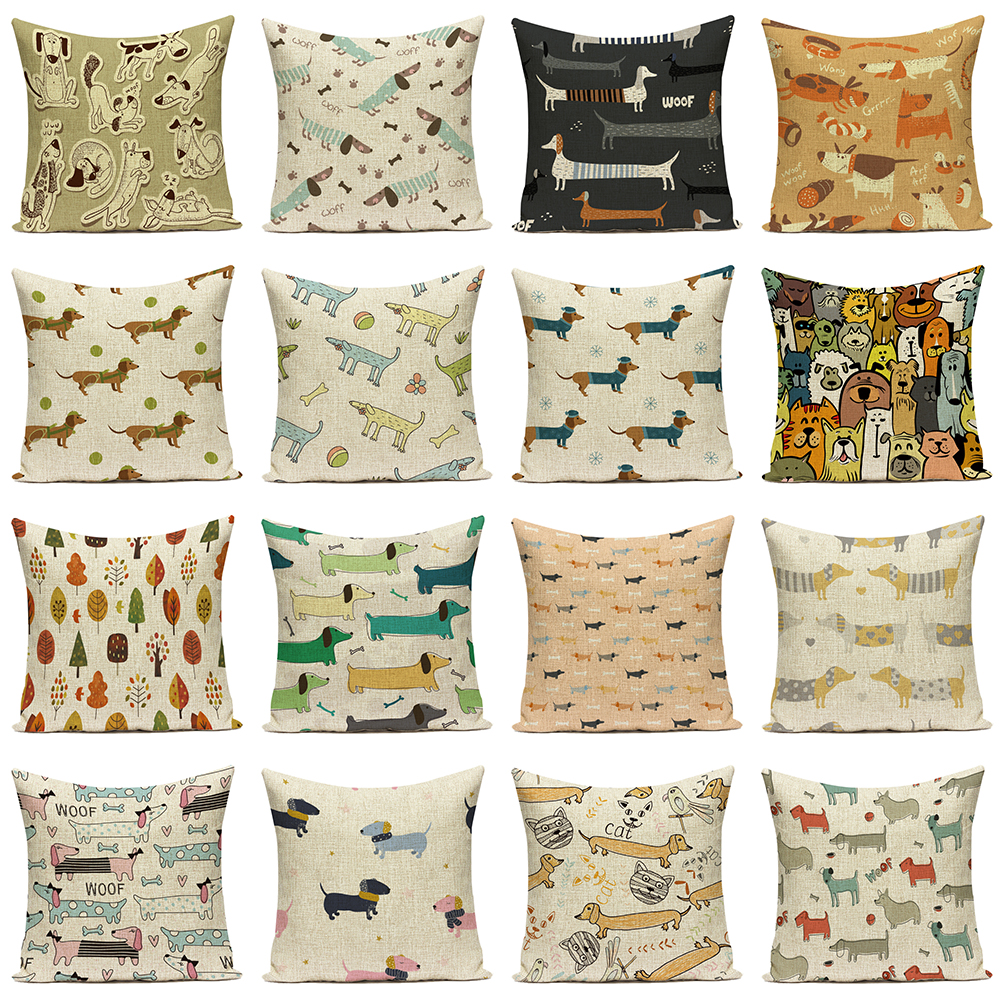 Fundas de cojín decorativas de algodón y poliéster con diseño de perro Dachshund y pintura de salchicha, para cama, sofá, dormitorio, hogar y coche