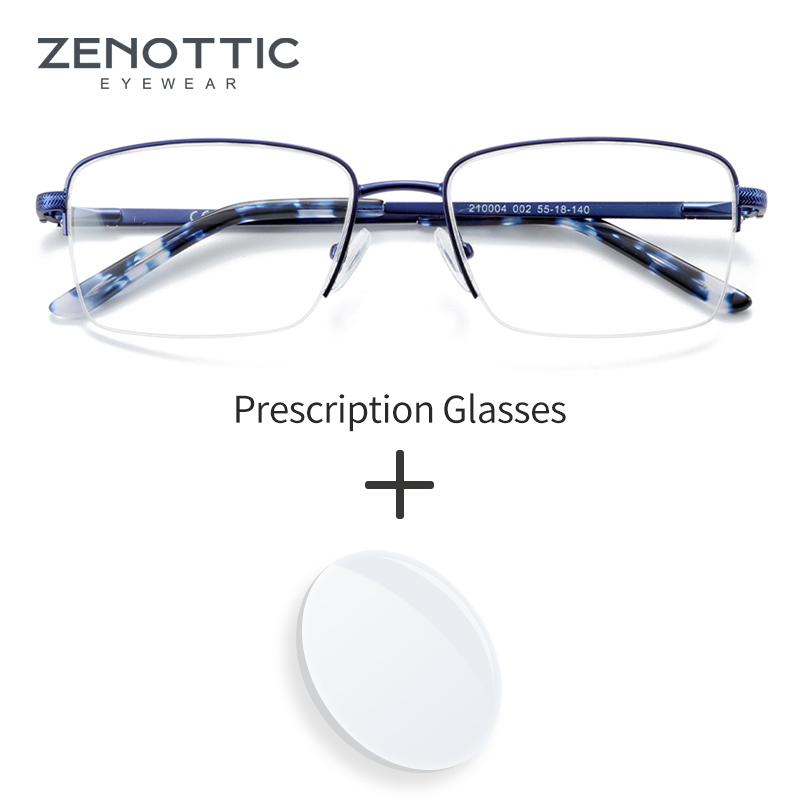 Zenottic óculos de prescrição sem aro masculino anti luz azul fotocromática óculos ópticos retângulo miopia