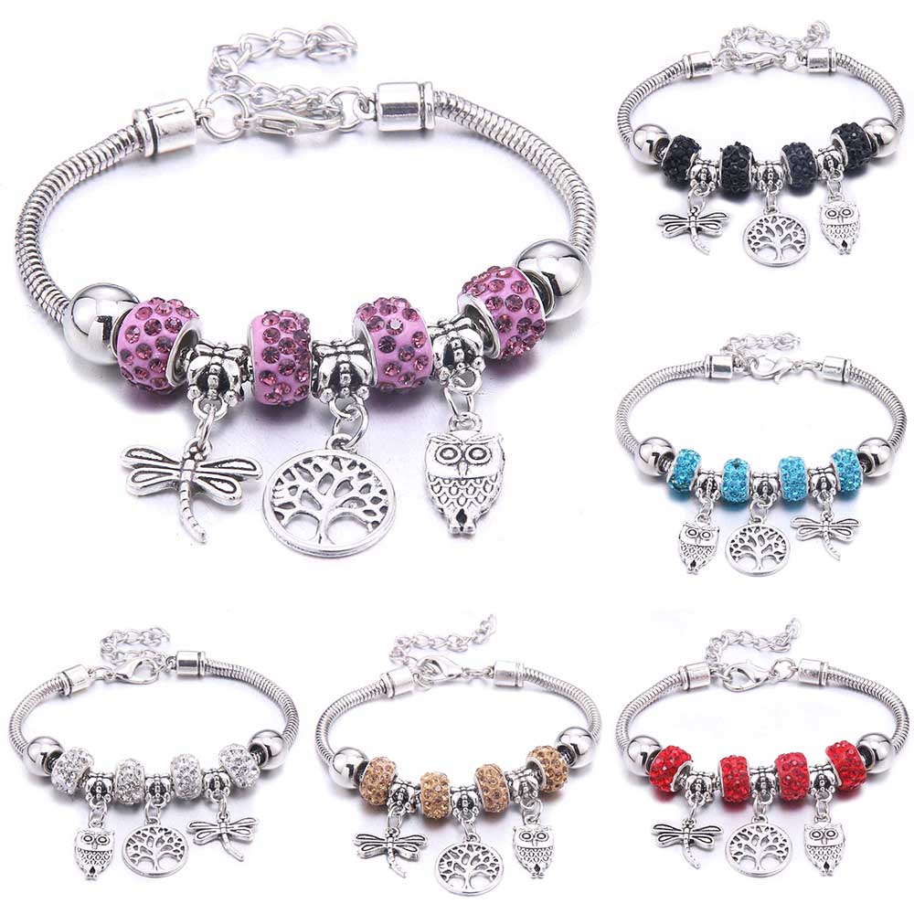 Dropshipping libélula forma de búho pulseras con dijes de cristal pulsera de cuentas mujeres DIY cuentas marca pulseras y brazaletes regalo de joyería