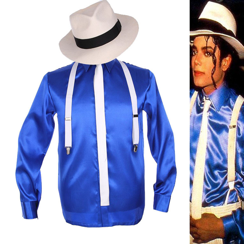 MJ Michael Jackson Smooth Criminal Buleเสื้อMTV Fedora Tie Suspenderสำหรับของขวัญเด็ก