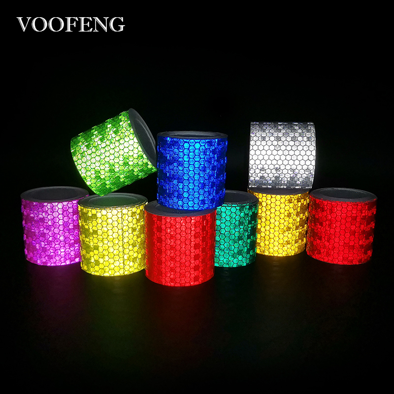 VOOFENG cinta reflectante de alta intensidad, pegatina de coche para casco de bicicleta, cinta de advertencia autoadhesiva multicolor, 5cm x 3m