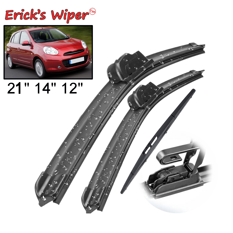 Erick's – jeu de balais d'essuie-glace avant et arrière, pour Nissan Micra March K13 2010 – 2015, fenêtre de pare-brise 21 "+ 14" + 12"