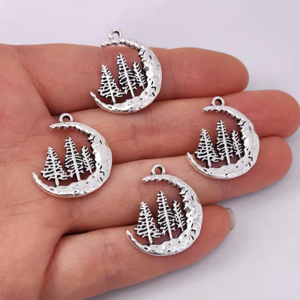5 Pezzi Nuovo Ciondolo a Forma di Albero di Pino e Luna Crescente per Accessori Fai-da-Te Donna Uomo