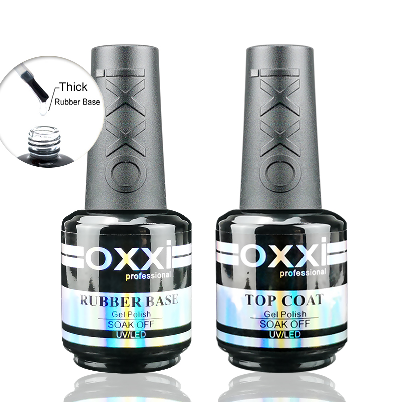 OXXI Baza i Top Coat do Lakierów Żelowych 15ml Półtrwały Lakier do Paznokci UV Matowy Top Manicure Primer Bez Kwasów Rubber Gellac