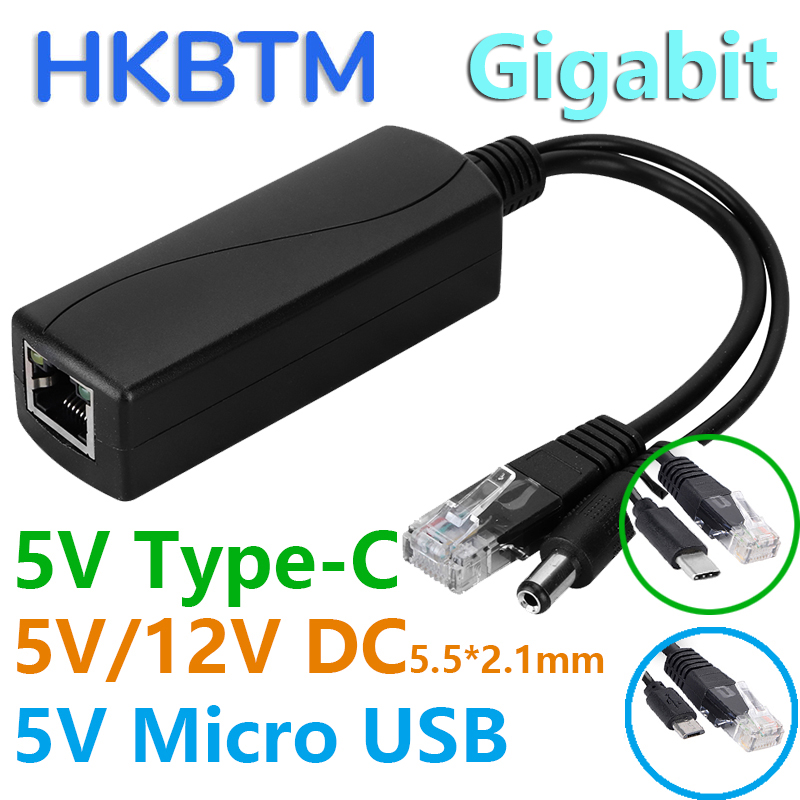 HKBTM Répartiteur PoE Gigabit Micro USB/Type-C/DC Alimentation sur Ethernet pour caméra IP/Raspberry PI/sensecap/Bobcat
