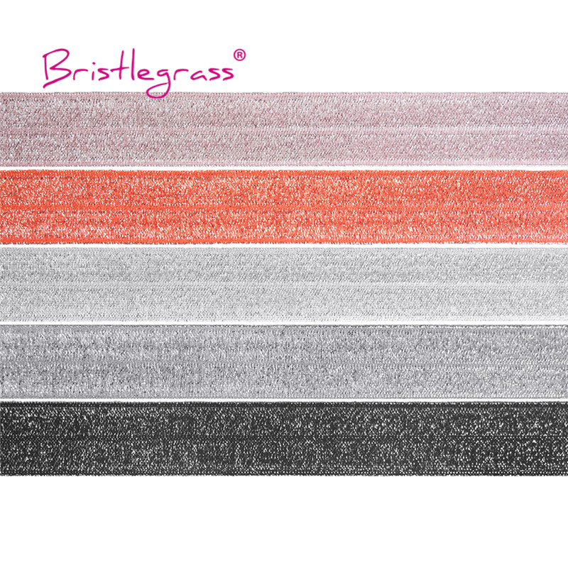 BRISTLEGRASS 5 Yard 3/4" 20mm Silver Glitter FOE Fold Over Elastics Spandex Bands Tape Wrist Hair Tie Headband Dress Sewing Trim
