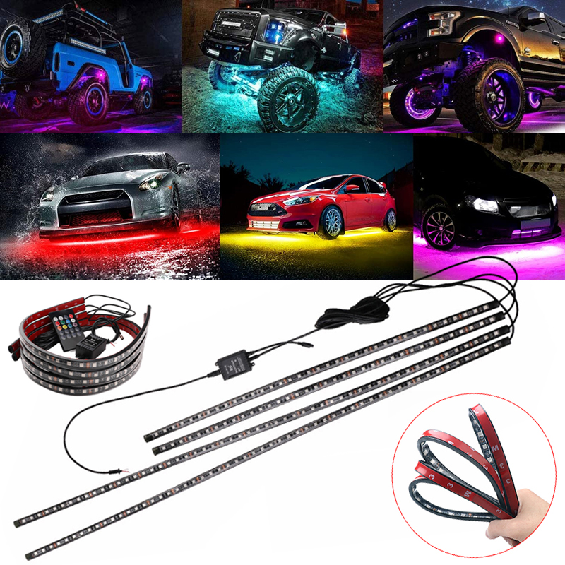 Luz LED de neón para debajo del coche, Kit de luces decorativas de barra, Control por aplicación, 12V, RGB, para Chasis de coche