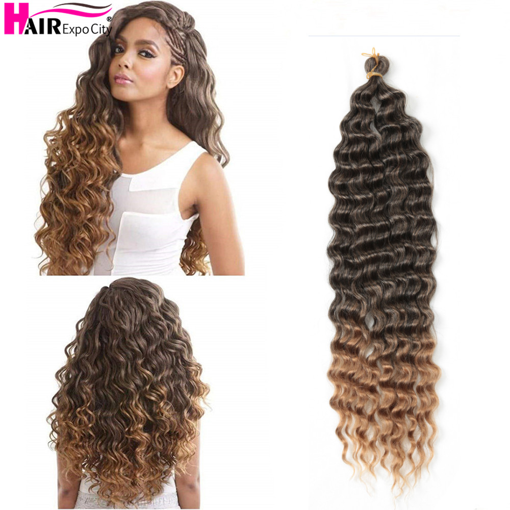 22-28 นิ้ว Deep Wave Twist Crochet ผมสังเคราะห์ธรรมชาติผม Afro Curls Ombre Braiding Hair Extensions ผม Expo City