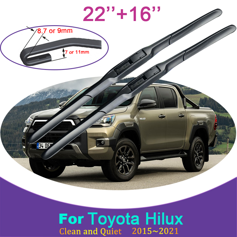 Для Toyota Hilux 2015 2016 2017 2018 2019 ~ 2021 резиновые стеклоочистители для очистки снега безрамные щетки для переднего лобового стекла автомобильные аксессуары