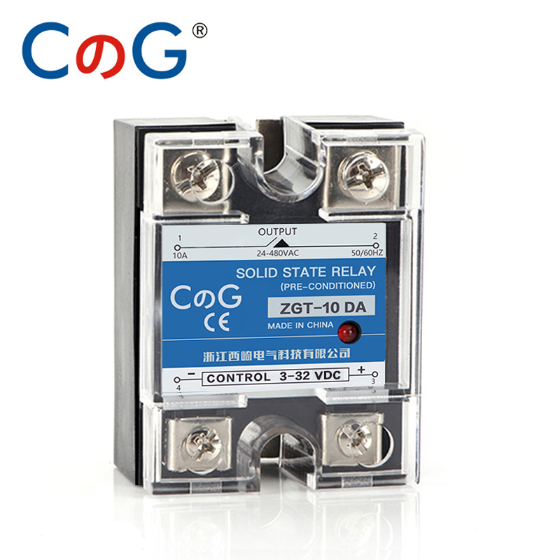 Cg ZGT-40DA 10a 25a 40a monofásico dc para ac ssr dissipador de calor 24-480vac entrada de relé 3-32vdc com tampa de plástico relé de estado sólido